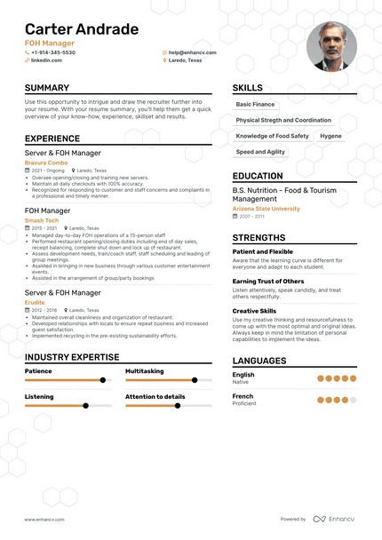FOH Manager resume example