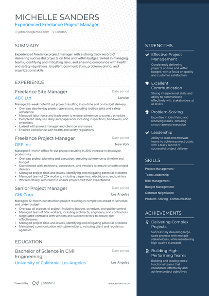 Freelance Project Manager resume example
