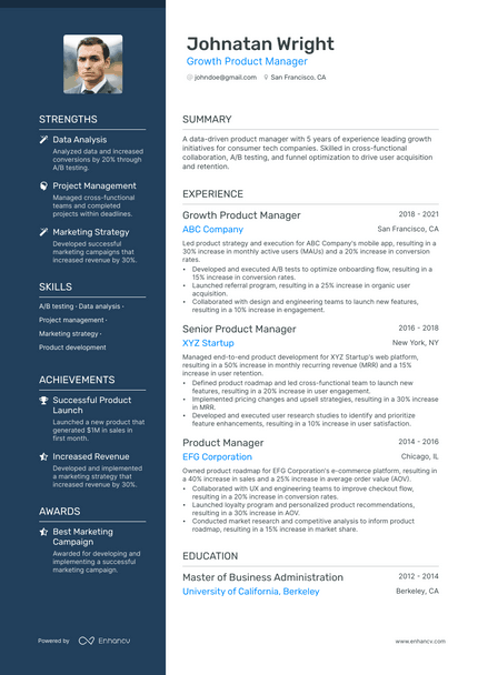 Growth Product Manager resume example