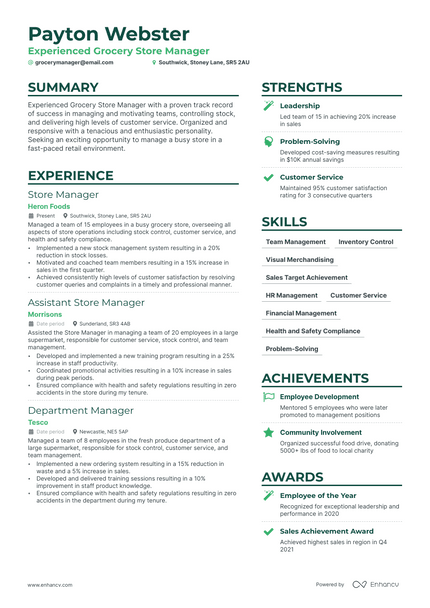 Grocery Store Manager resume example