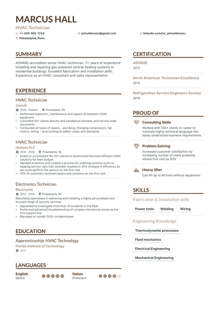 HVAC resume example
