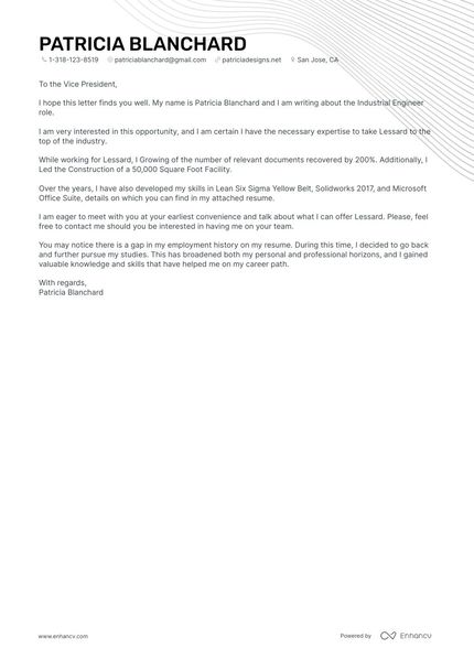 Industrial Engineer cover letter