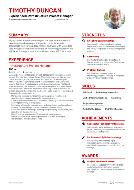 Infrastructure Project Manager resume example