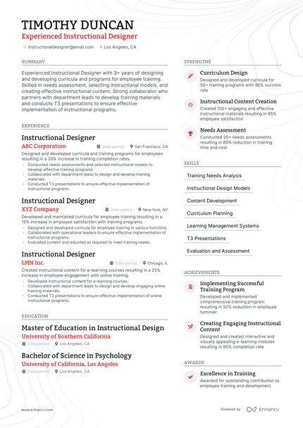 Instructional Designer resume example
