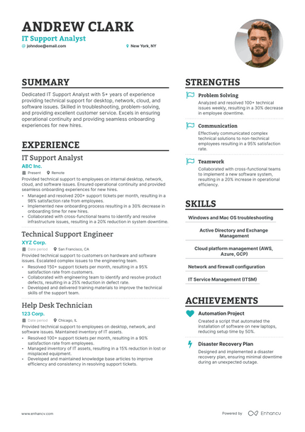 IT Support Analyst resume example