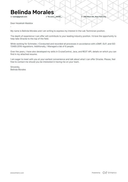 example cover letter for lab technician position Lab Technician cover letter