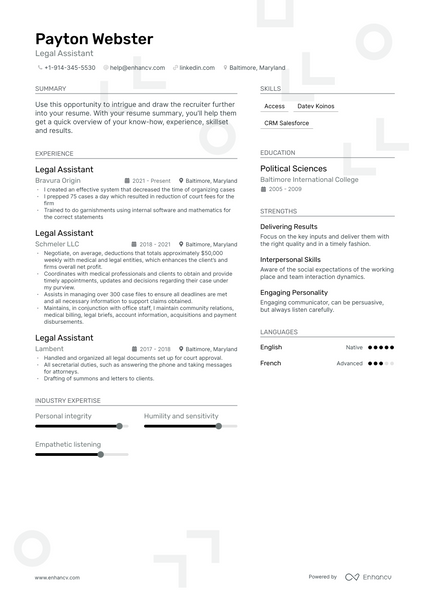 Legal Assistant resume example