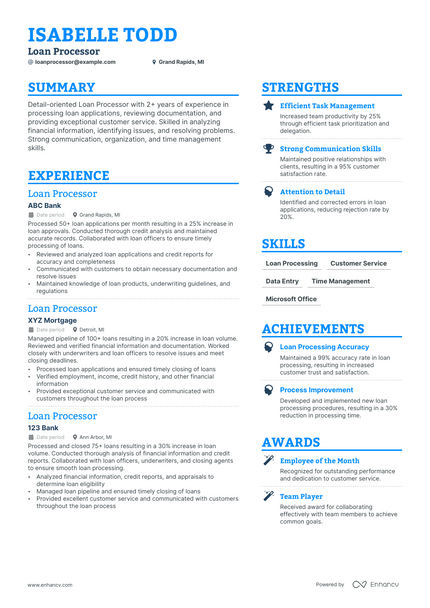 Loan Processor resume example