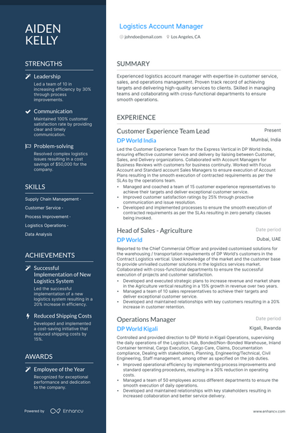 5 Logistics Account Manager Resume Examples & Guide for 2023