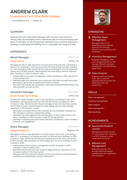 Manager Retail resume example