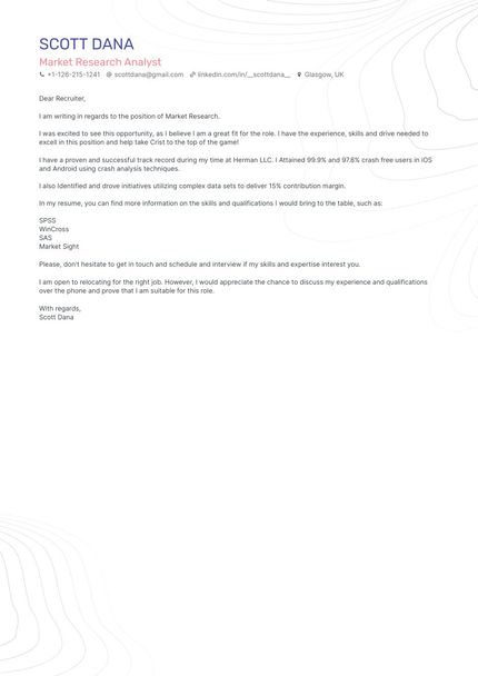 Market Research cover letter