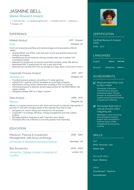 Market Research resume example