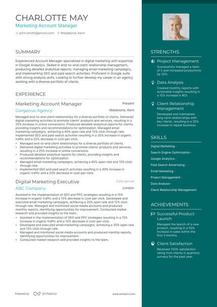Marketing Account Manager resume example