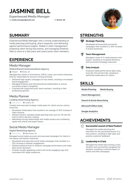 Media Manager resume example