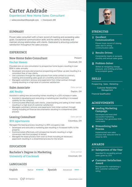 New Home Sales Consultant resume example