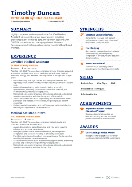 OB Gyn Medical Assistant resume example