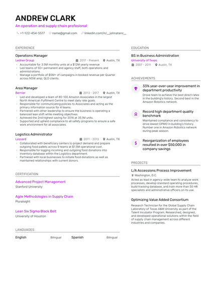 Operations Manager resume example