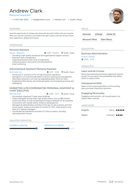 Personal Assistant resume example