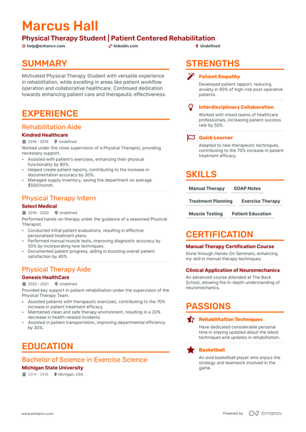 5 Physical Therapy Student Resume Examples & Guide for 2023