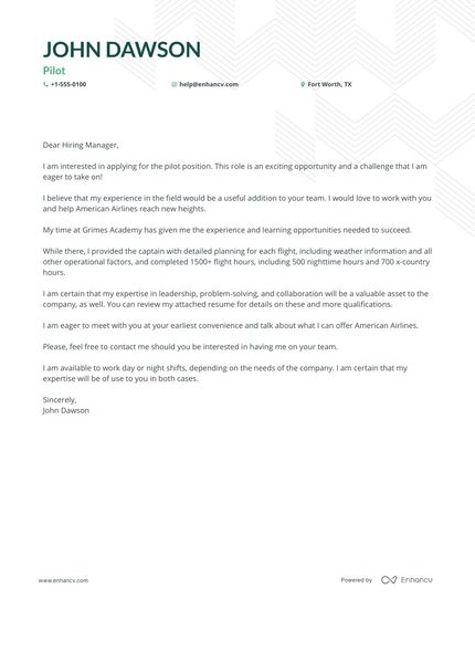 uk pilot cover letter