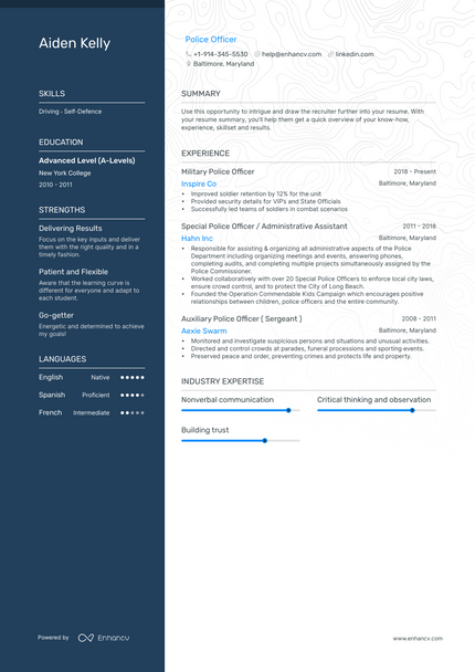 Police Officer resume example
