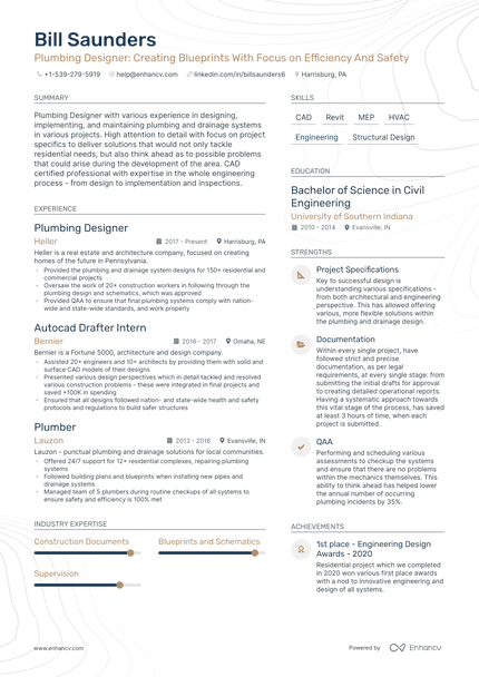Plumbing Designer resume example