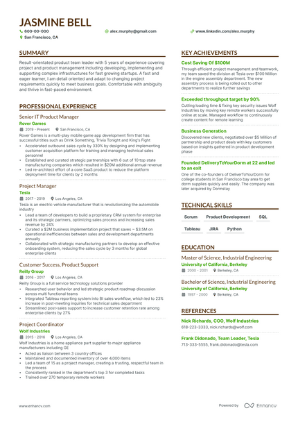 Product Manager resume example