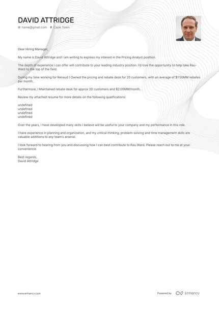 Pricing Analyst cover letter