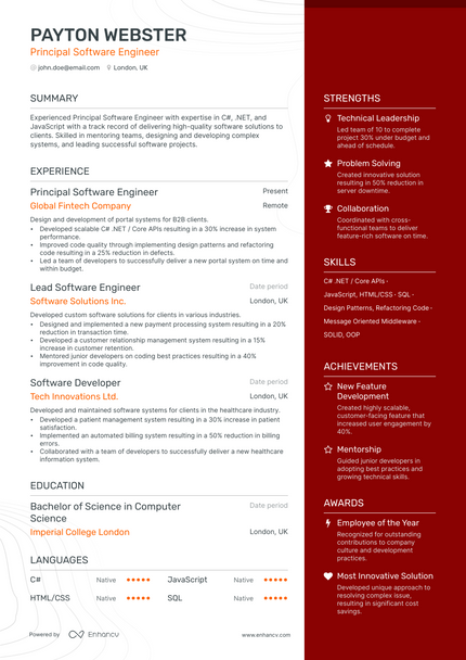 Principal Software Engineer resume example