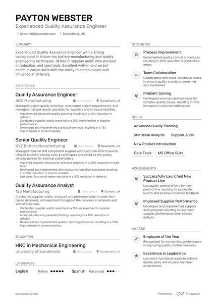 QA Engineer resume example