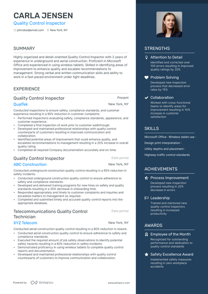 Quality Control Inspector resume example
