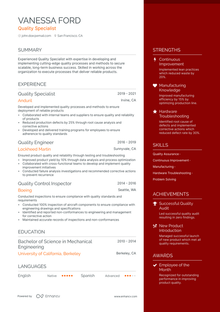 5 Quality Specialist Resume Examples & Guide for 2023