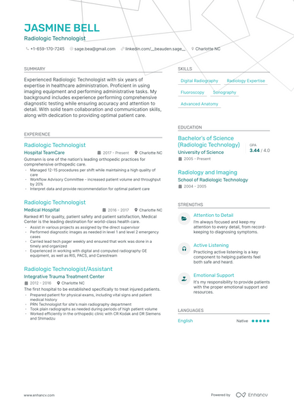 Radiologic Technologist resume example