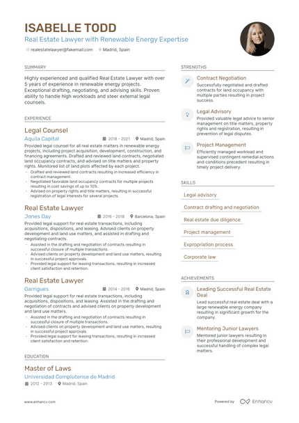 Real Estate Lawyer resume example