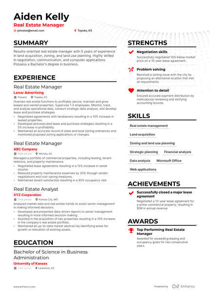 Real Estate Manager resume example