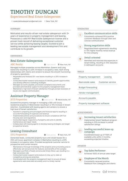Real Estate Salesperson resume example