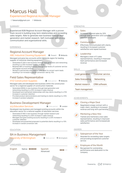 Regional Account Manager resume example