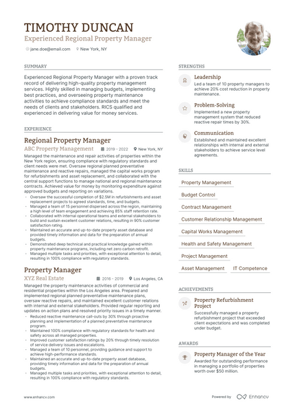 Regional Property Manager resume example