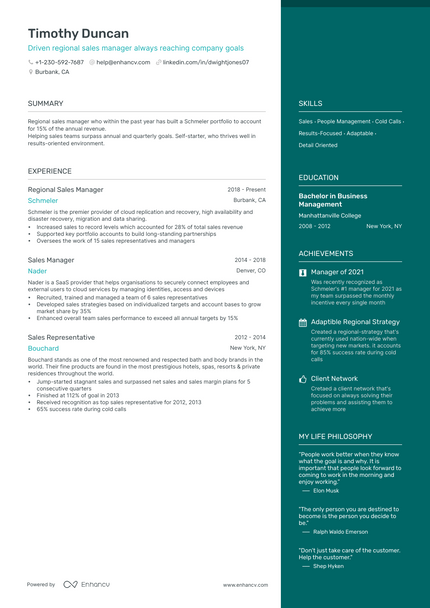 Regional Sales Manager resume example