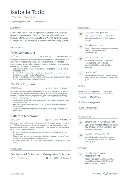 Release Manager resume example