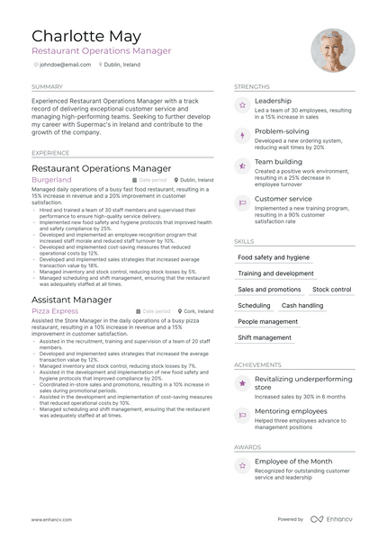 Restaurant Operations Manager resume example