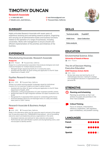 Research Associate resume example