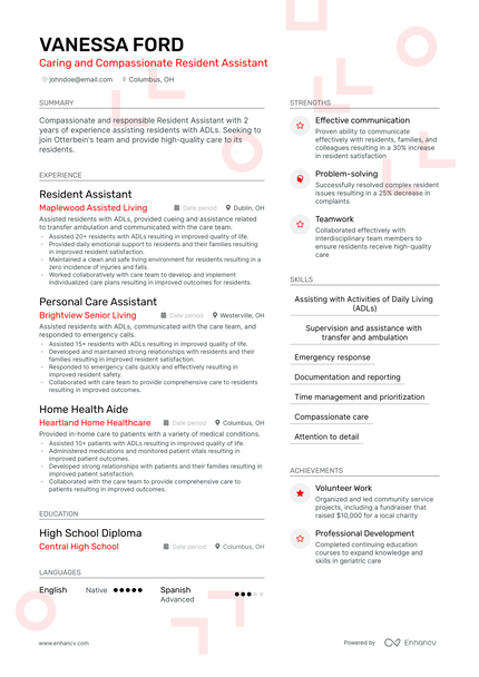 Resident Assistant resume example