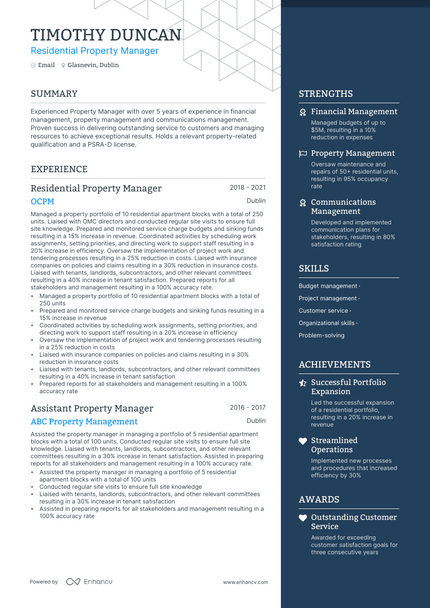 Residential Property Manager resume example