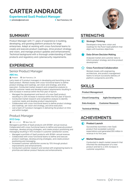 SaaS Product Manager resume example