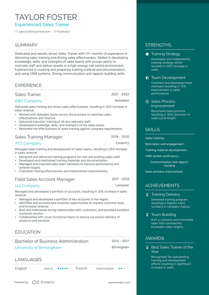 Sales Trainer resume example
