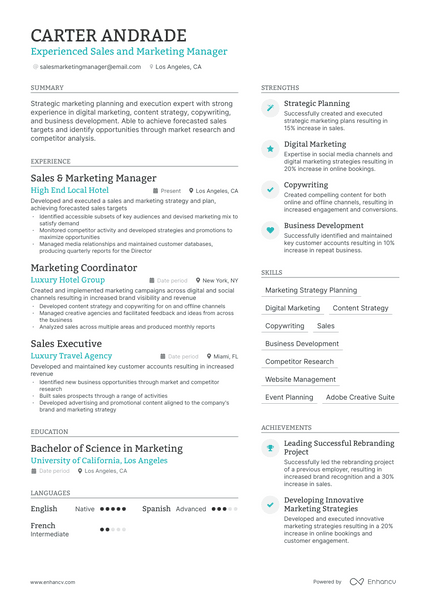 Sales And Marketing Manager resume example