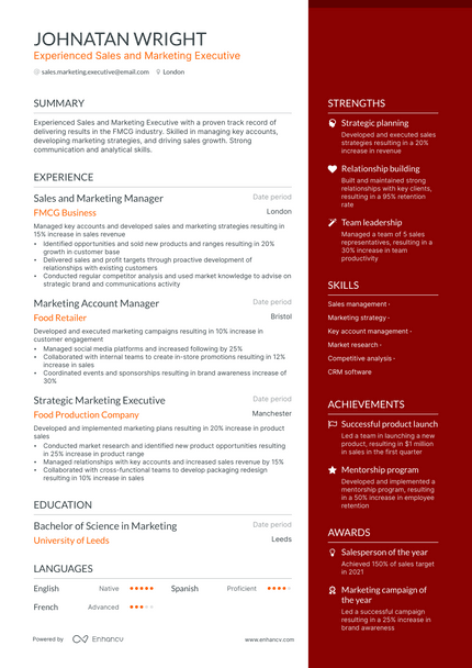 Sales And Marketing Executive resume example