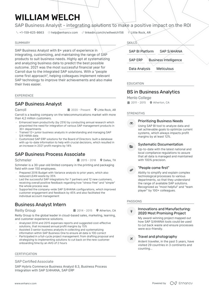 Sap Business Analyst resume example