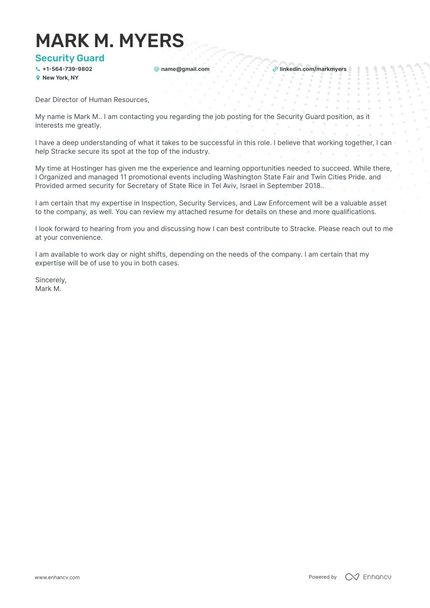 Security Guard cover letter